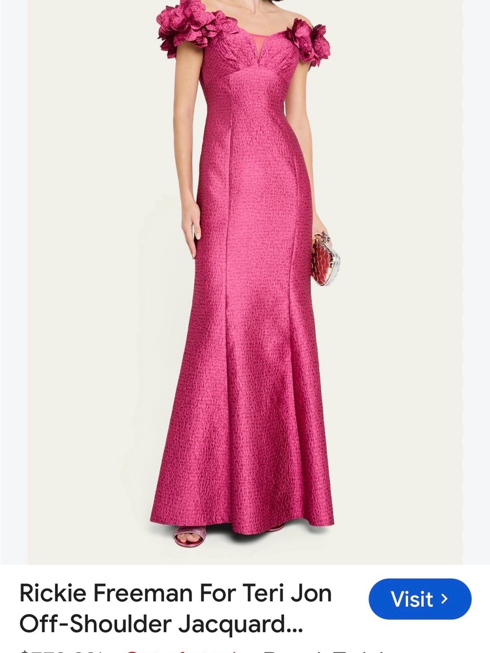 Rickie Freeman for Teri Jon Fuchsia One-Shoulder Jacquard Gown